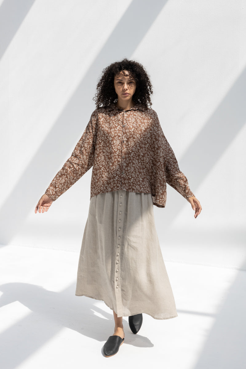 Linen Flower Print Shirt