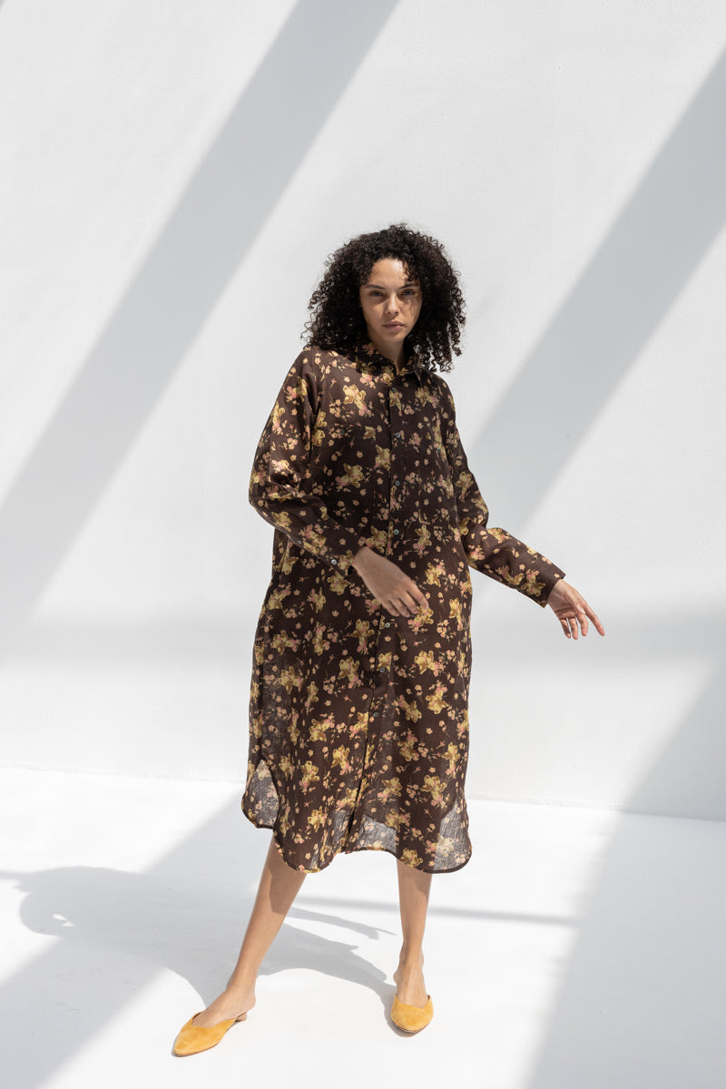 Linen Flower Print Dress