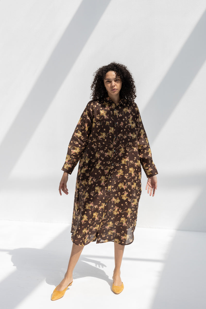 Linen Flower Print Dress