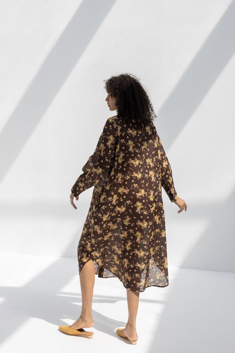 Linen Flower Print Dress