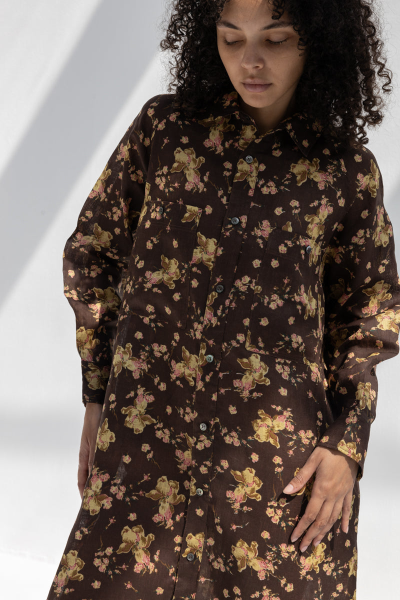 Linen Flower Print Dress