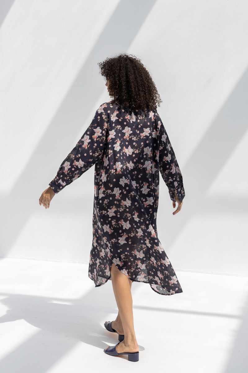 Linen Flower Print Dress