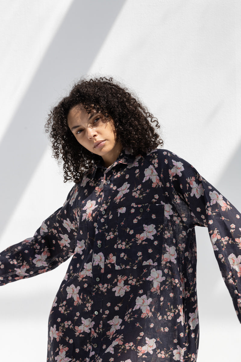 Linen Flower Print Dress