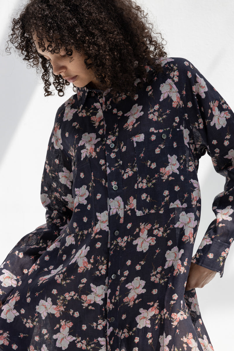 Linen Flower Print Dress