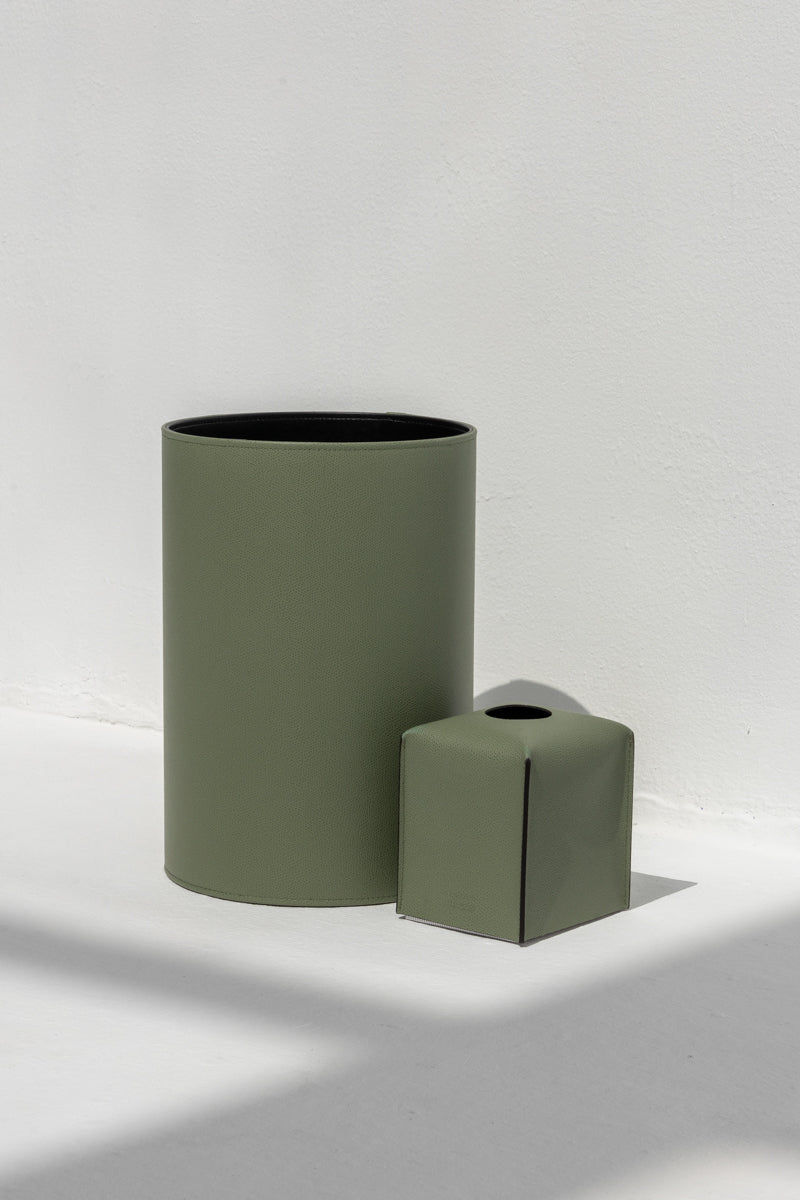 Round Paper Bin in Oil Green