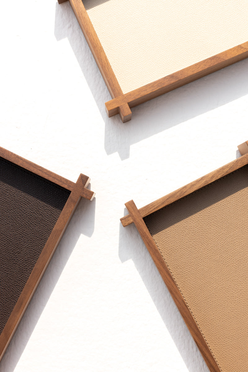 STRUCTURA LEATHER & WOOD RECTANGULAR VALET TRAY