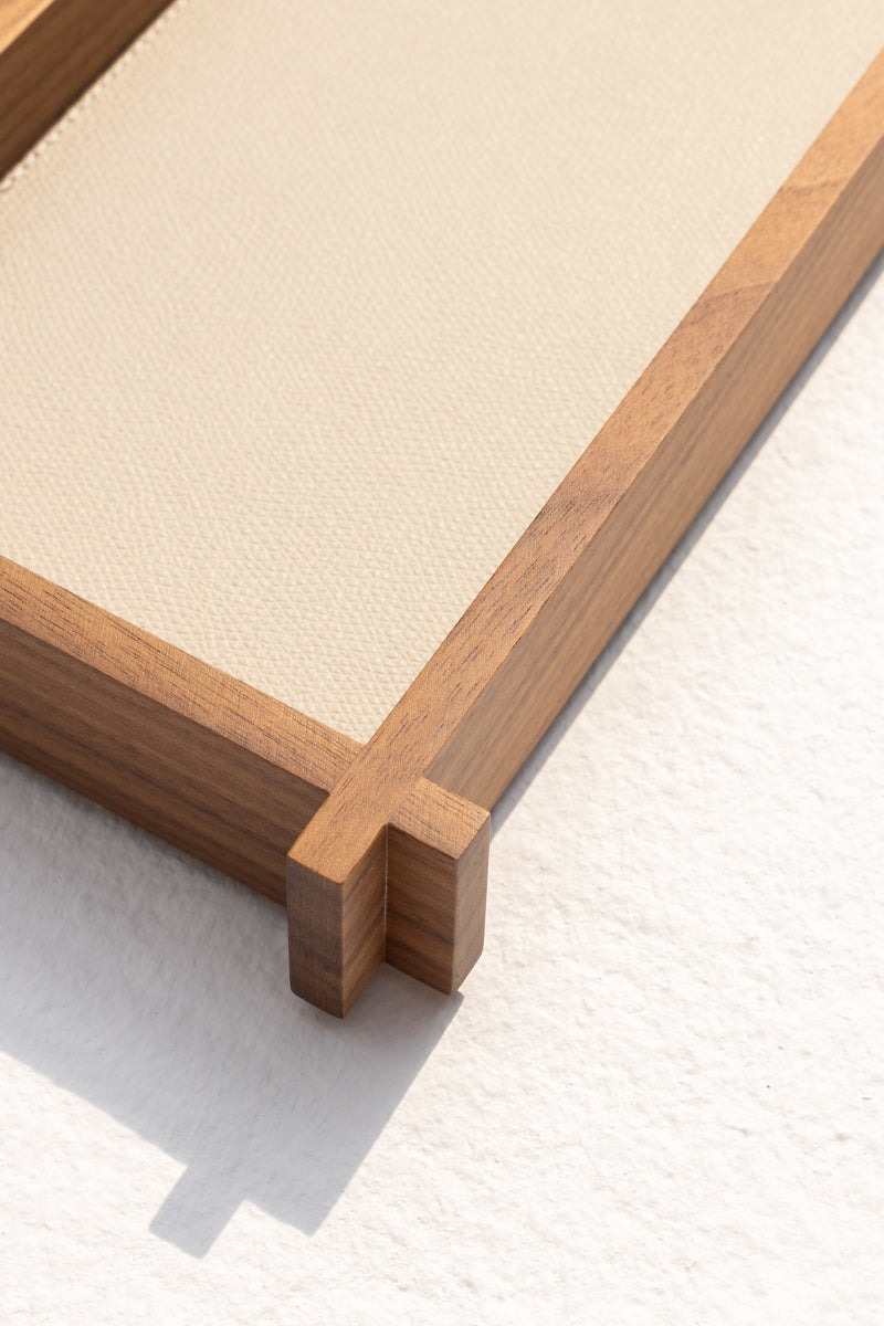 STRUCTURA LEATHER & WOOD RECTANGULAR VALET TRAY