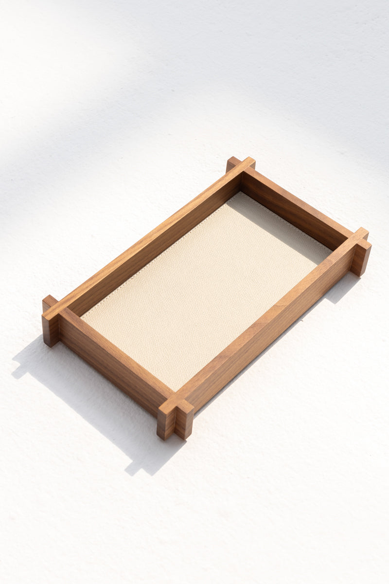 STRUCTURA LEATHER & WOOD RECTANGULAR VALET TRAY