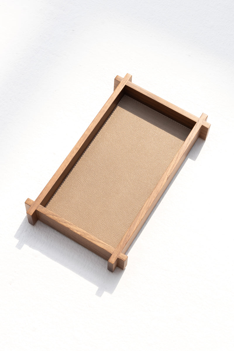 STRUCTURA LEATHER & WOOD RECTANGULAR VALET TRAY