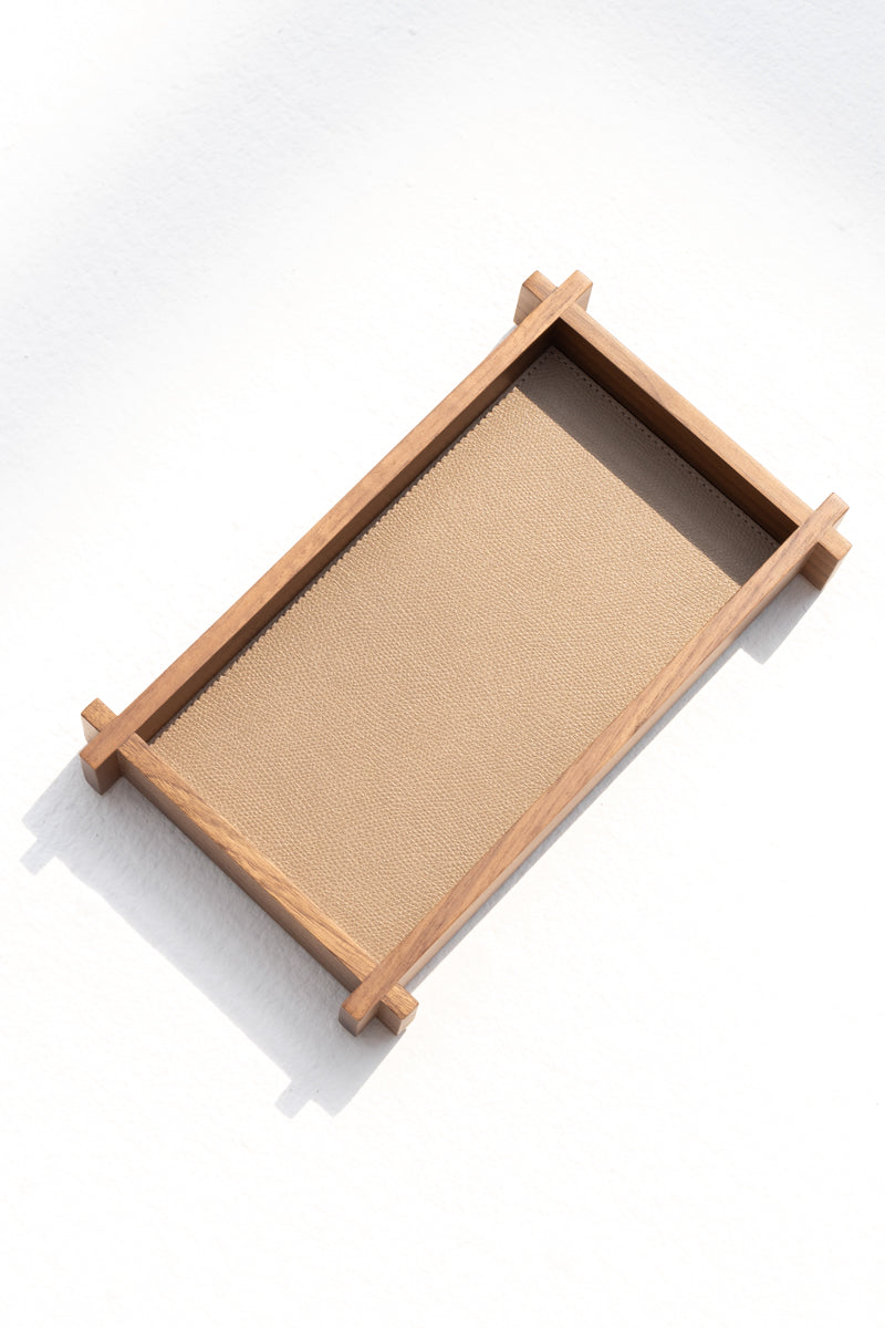 STRUCTURA LEATHER & WOOD RECTANGULAR VALET TRAY