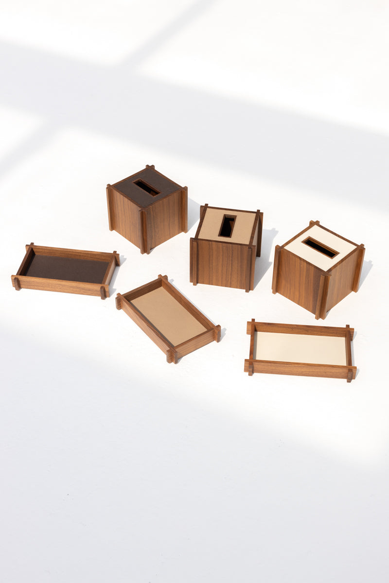 STRUCTURA LEATHER & WOOD RECTANGULAR VALET TRAY