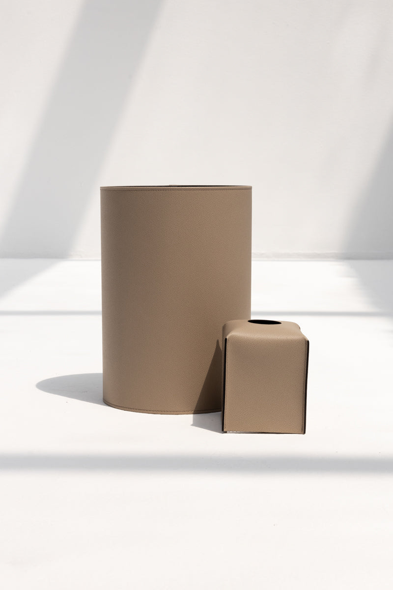 Round Paper Bin in Taupe