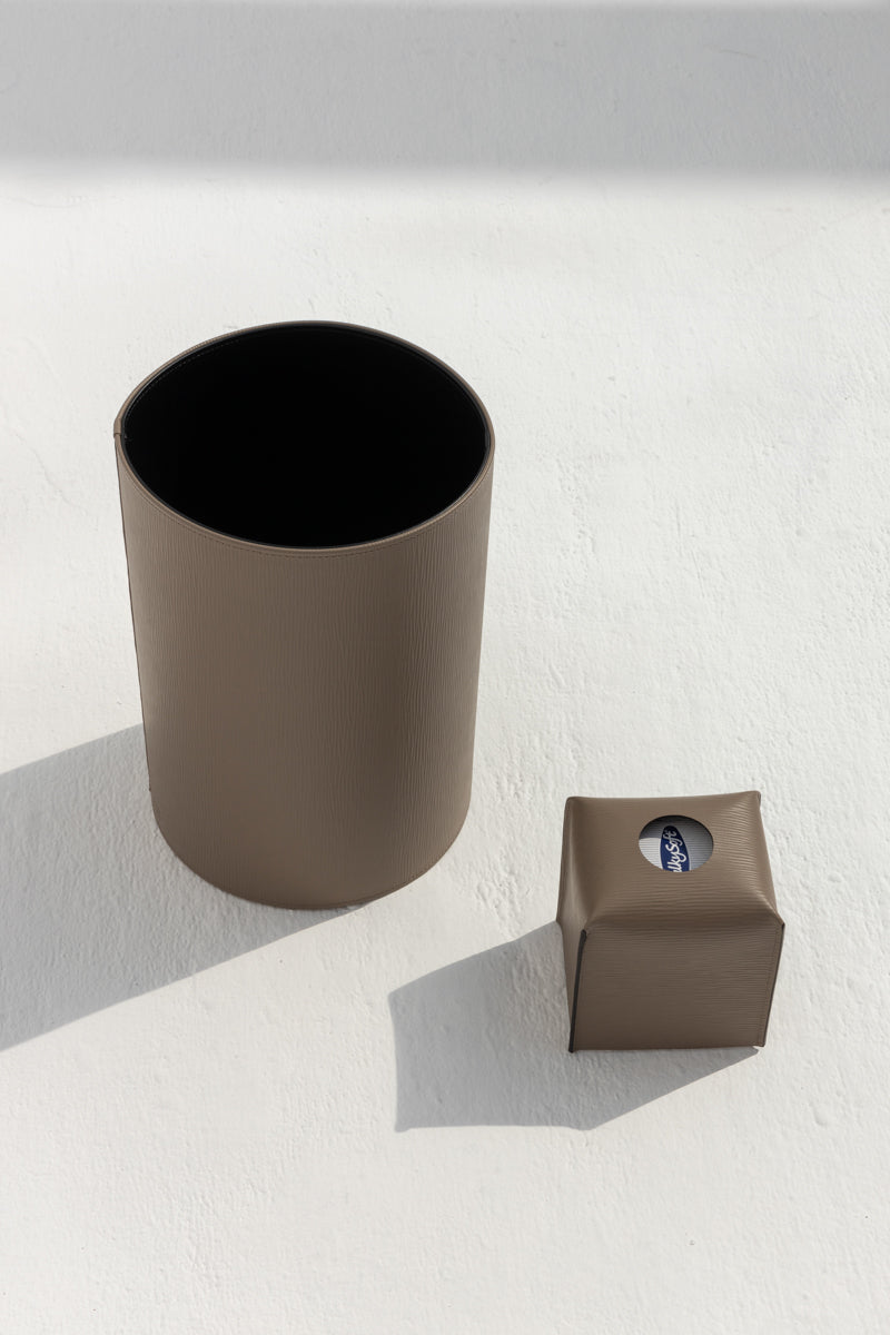 Round Paper Bin in Taupe